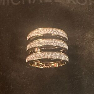 Michael Kors Gold-Toned Steel Tri Stack Ring With Pave Crystals       Size 6
